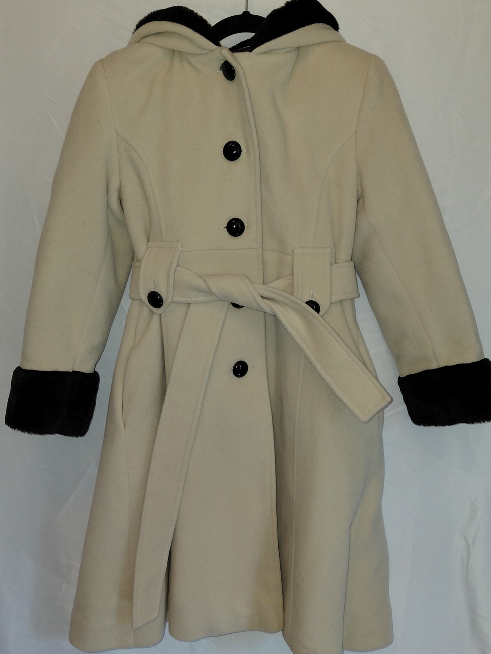 Rothschild Cream Hooded Pea Coat with Black Trim